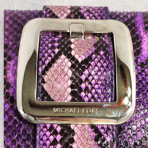 Michael Kors Purple Black Faux Snakeskin Clutch w/ Oversized Buckle Evening Bag - Picture 7 of 9